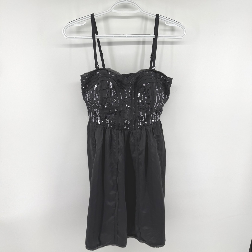 Y2K American Eagle Gray Sequin Sweetheart Fit & Flare Dress Size 8 Smocked Back